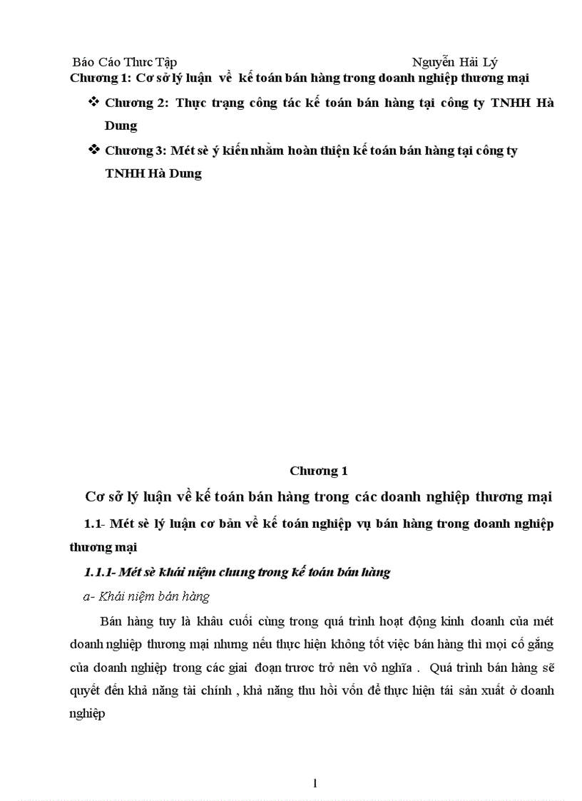 Công tác kế toán bán hàng tại Công ty TNHH TM Hà Dung 1