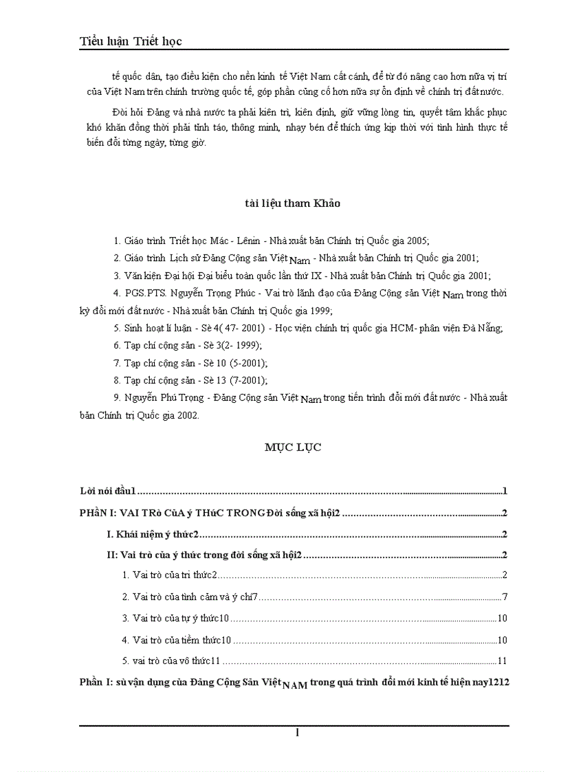 image for page Vai trò của ý thức trong đời sống xã hội và sự vận dụng của Đảng Cộng Sản Việt Nam trong quá trình đổi mới kinh tế hiện nay