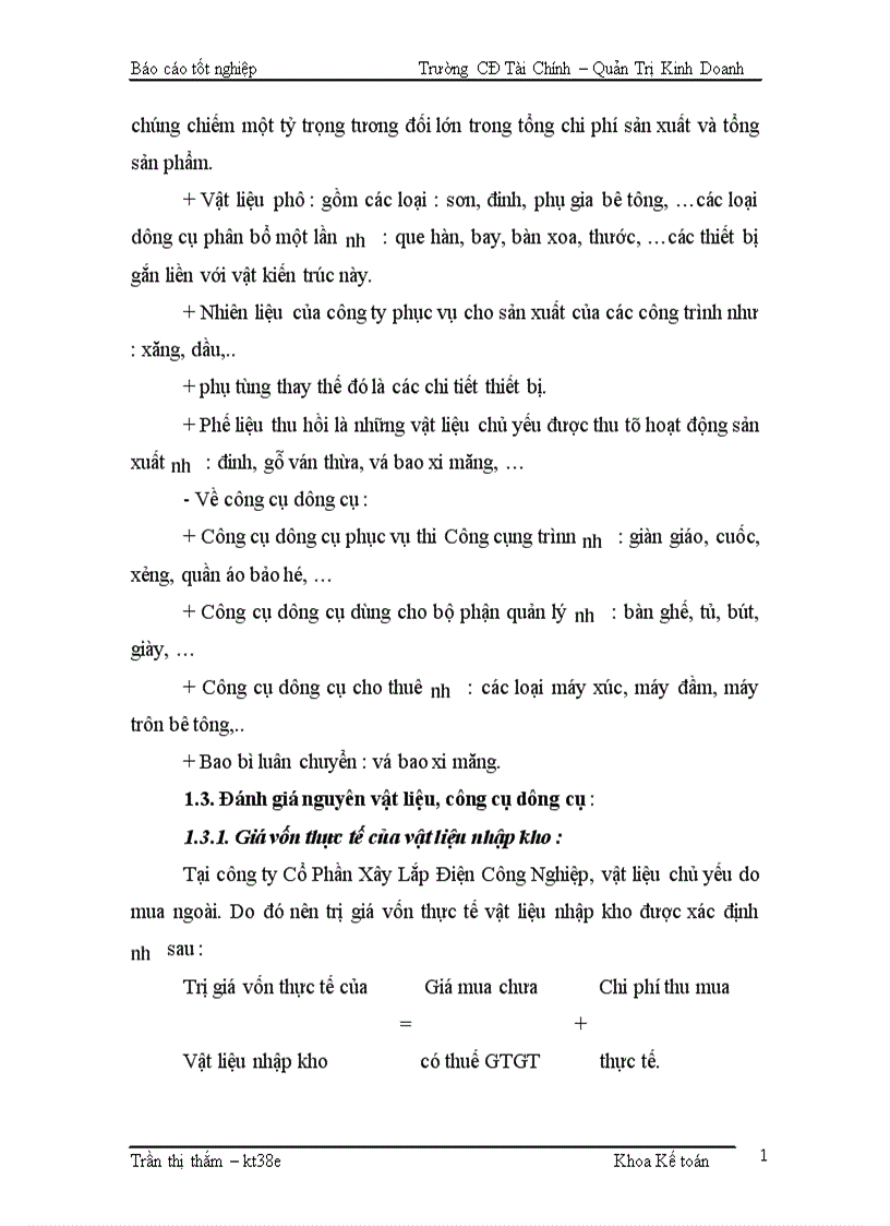 image for page Kế toán Nguyên vật liệu Công cụ dụng cụ Tại Công ty Cổ Phần Xây Lắp Điện Công Nghiệp 1