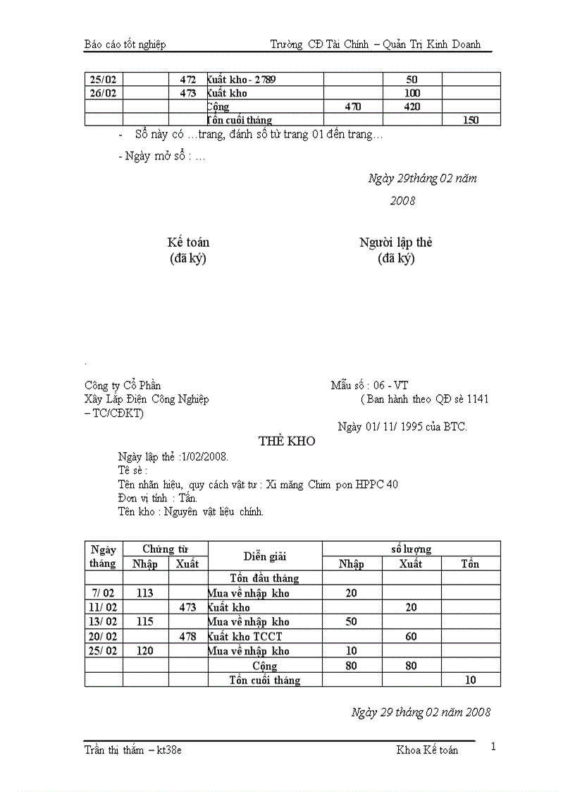 image for page Kế toán Nguyên vật liệu Công cụ dụng cụ Tại Công ty Cổ Phần Xây Lắp Điện Công Nghiệp 1