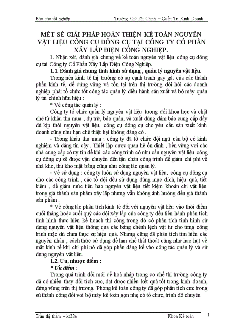 image for page Kế toán Nguyên vật liệu Công cụ dụng cụ Tại Công ty Cổ Phần Xây Lắp Điện Công Nghiệp 1