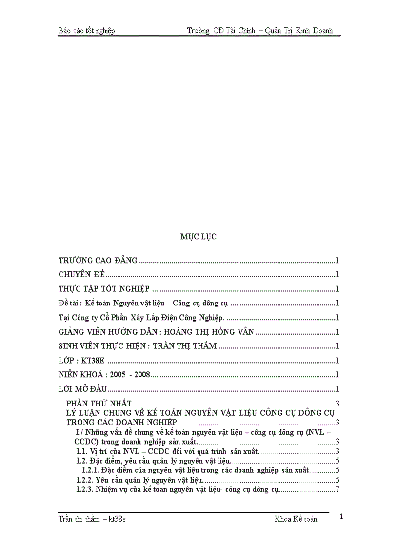 image for page Kế toán Nguyên vật liệu Công cụ dụng cụ Tại Công ty Cổ Phần Xây Lắp Điện Công Nghiệp 1