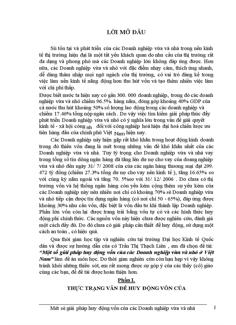 Một số giải pháp huy động vốn của các Doanh nghiệp vừa và nhỏ ở Việt Nam 1