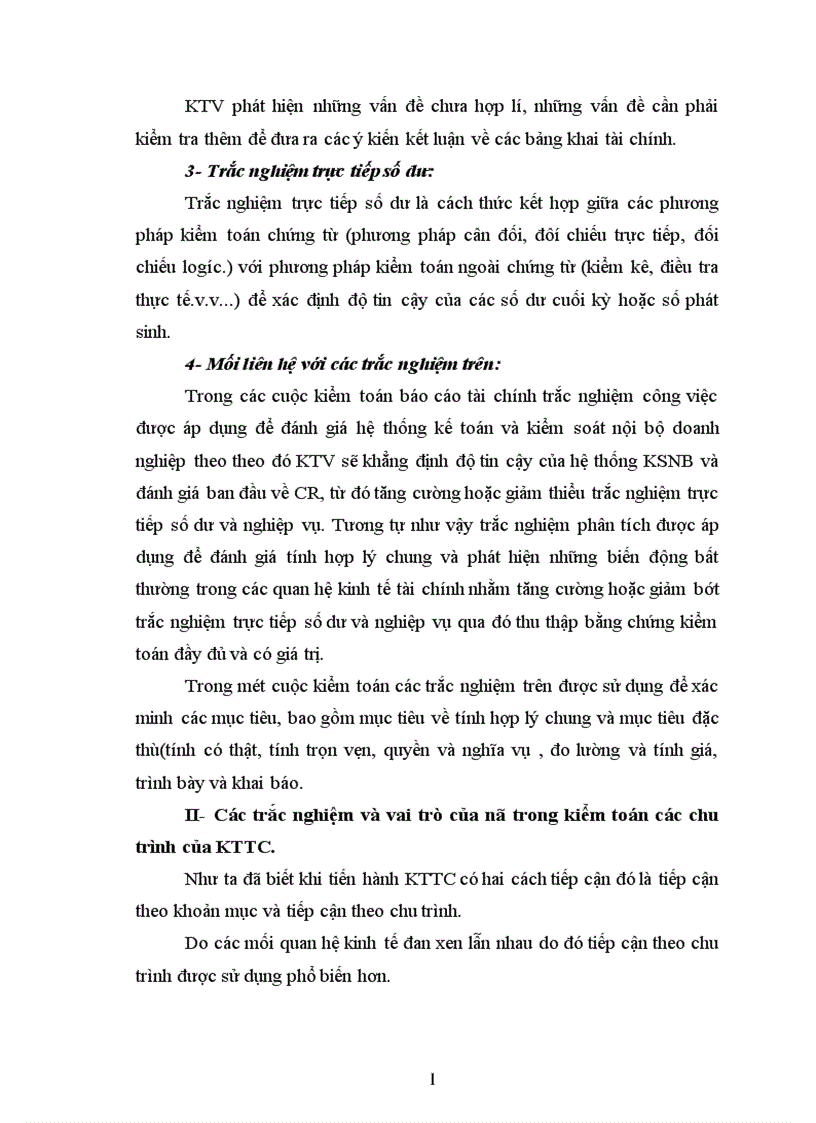 image for page Các trắc nghiệm và vai trò của nó trong kiểm toán các chu trình của kiểm toán tài chính