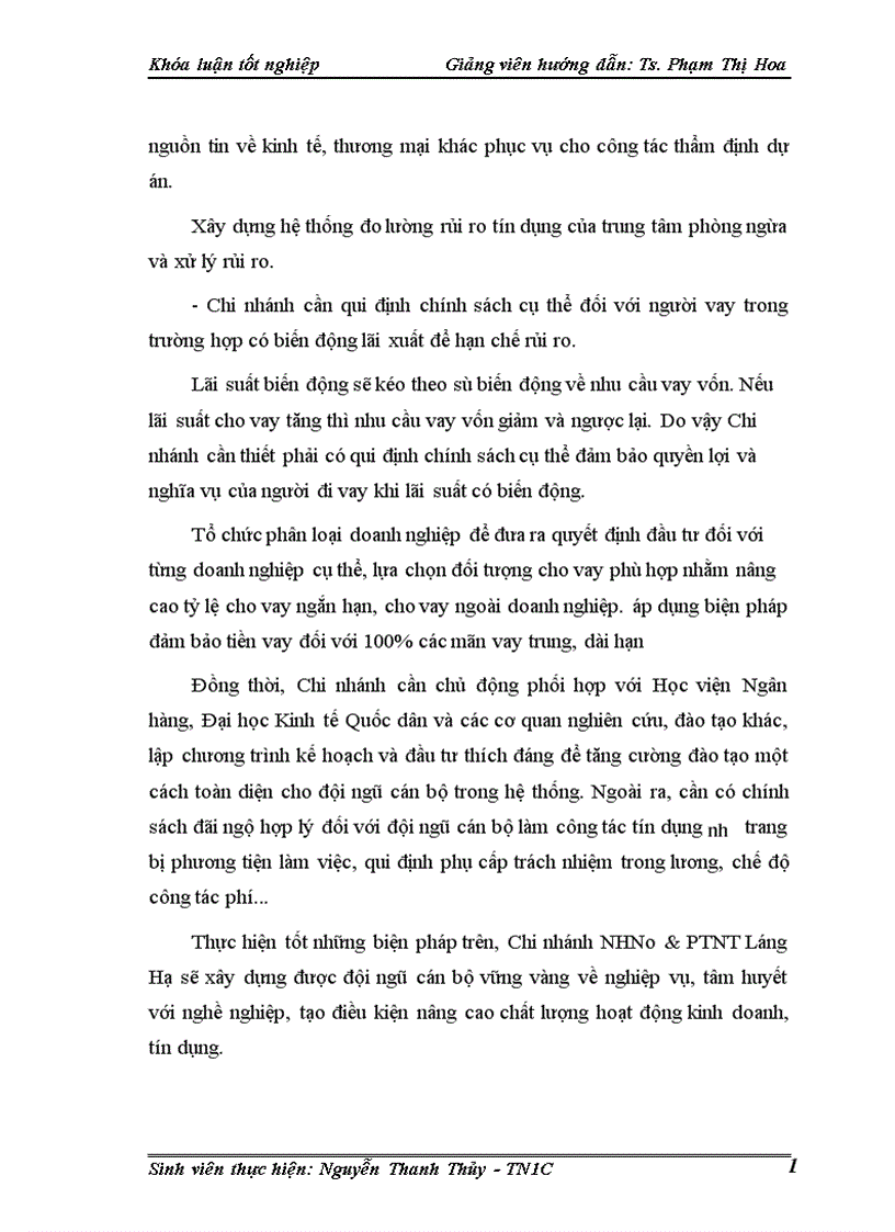 image for page Một số giải pháp phòng ngừa và hạn chế rủi ro tín dụng tại Chi nhánh Ngân hàng nông nghiệp và phát triển nông thôn Láng Hạ 1