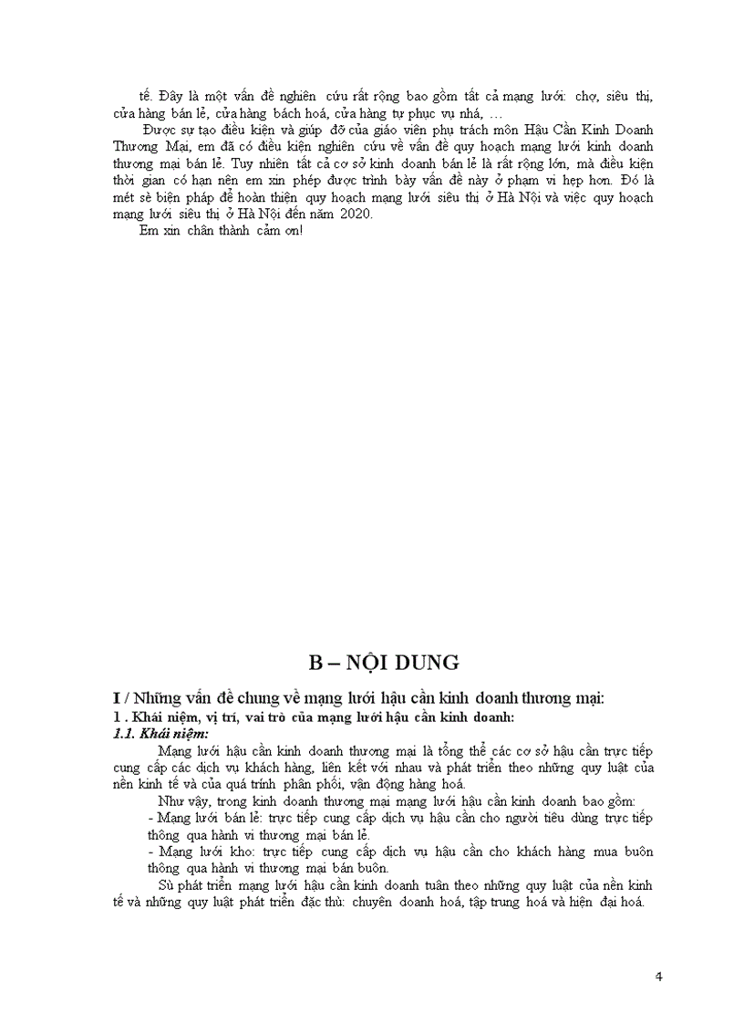 Hậu cần kinh doanh thương mại Thực trạng và một số giải pháp để quy hoạch hợp lý mạng lưới siêu thị ở Hà Nội