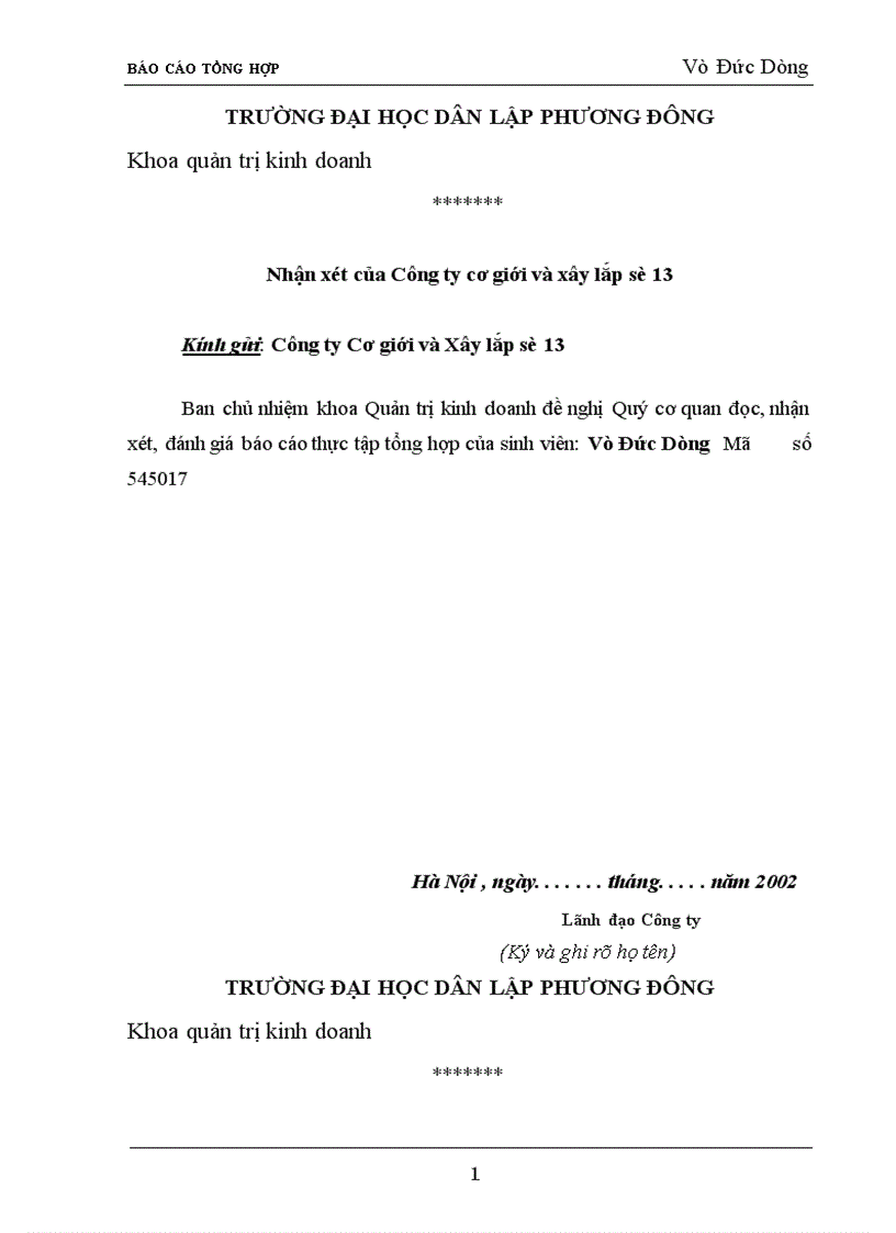 image for page Báo cáo thực tập tổng hợp tại Công ty cơ giới và xây lắp số 13