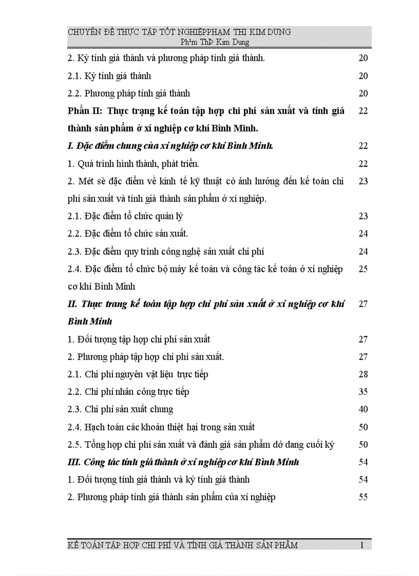 image for page Kế toán tập hợp chi phí sản xuất và tính giá thành sản phẩm ở xí nghiệp cơ khí Bình Minh 1