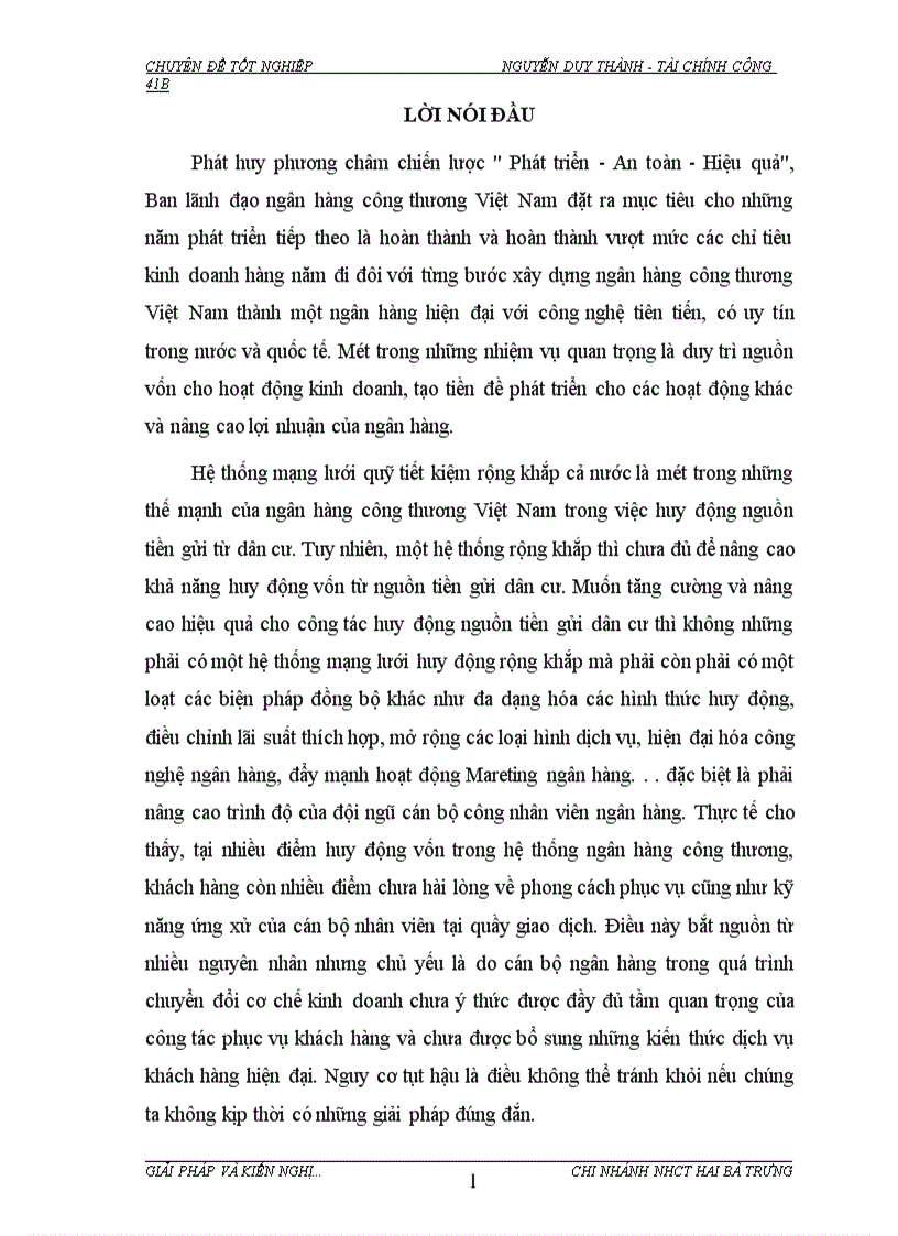 image for page Giải pháp tăng cường và nâng cao hiệu quả công tác huy động tiền gửi dân cư tại Chi nhánh Ngân hàng Công thương Hai Bà Trưng