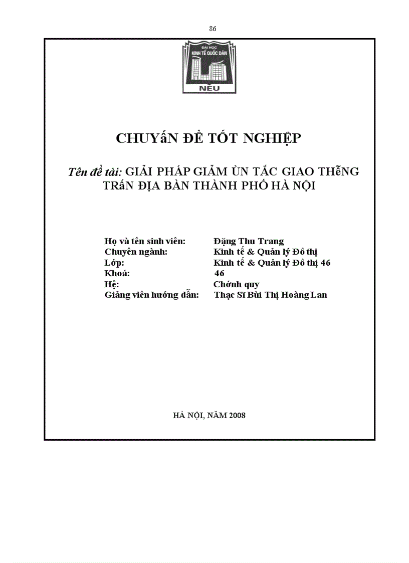 image for page Giải pháp giảm ùn tắc giao thông đô thị trên địa bàn Thành phố Hà Nội làm chuyên đề thực tập tốt nghiệp