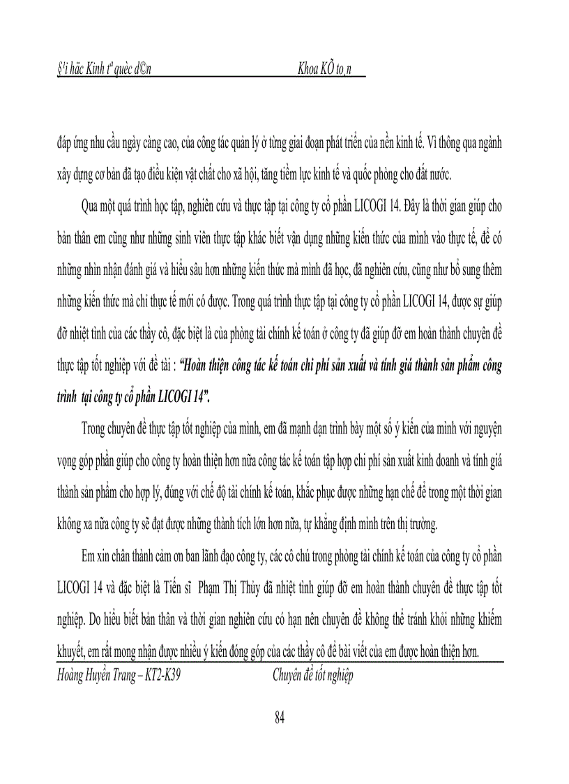 image for page Hoàn thiện công tác kế toán chi phí sản xuất và tính giá thành sản phẩm xây lắp tại Công ty cổ phần LICOGI 14 1