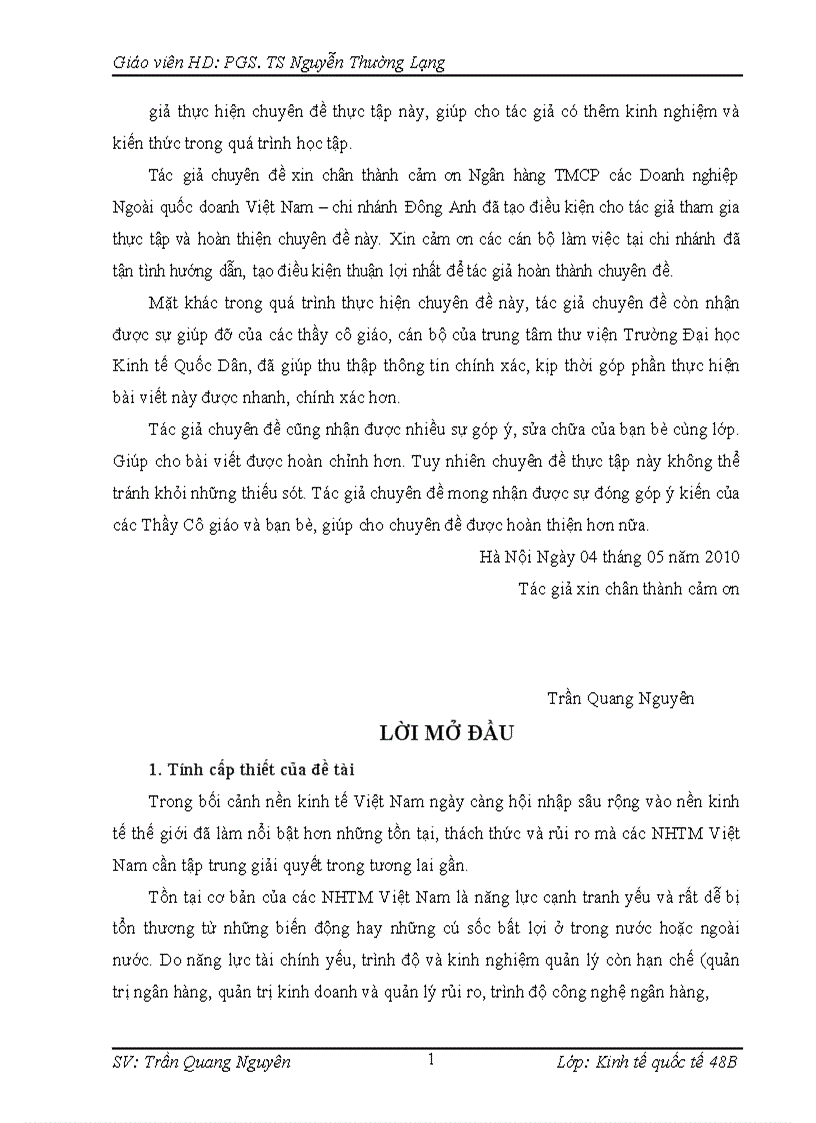 Quản lý rủi ro tỷ giá VPBank chi nhánh Đông Anh