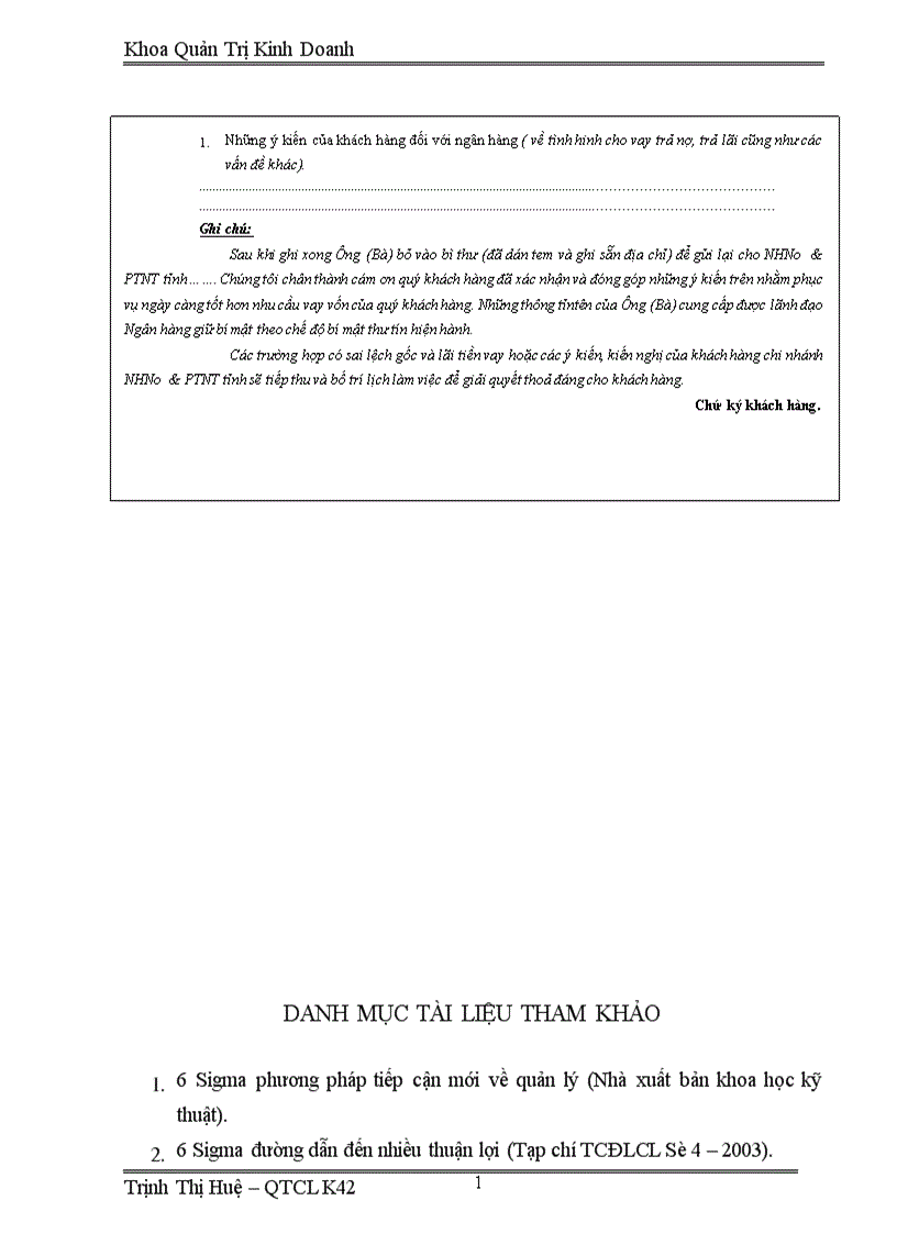 image for page Chất lượng dịch vụ tín dụng và triển khai chương trình 6 Sigma nhằm cải tiến chất lượng dịch vụ tín dụng tại Sở giao dịch NHNo PTNT Việt Nam