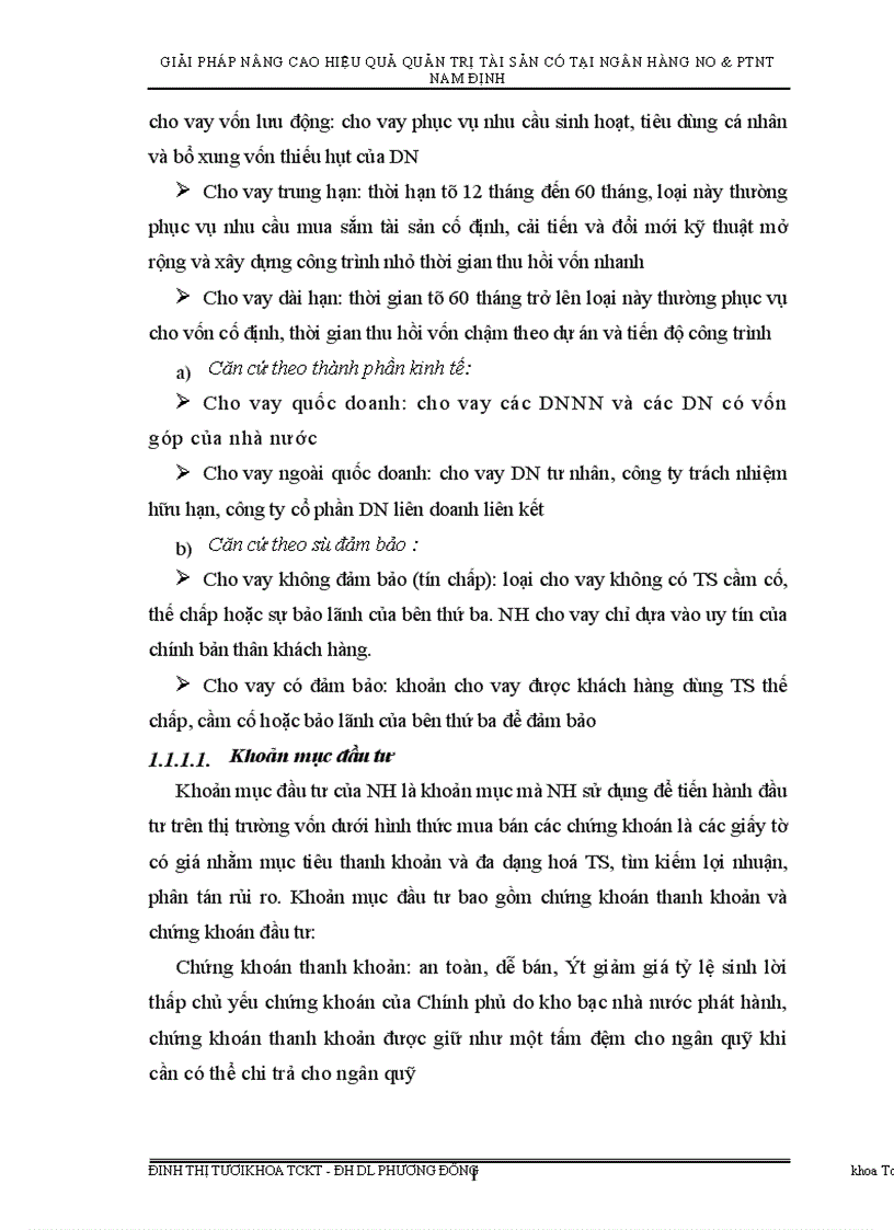 Giải pháp nâng cao hiệu quả quản trị Tài sản có tại ngân hàng No PTNT Nam Định 1