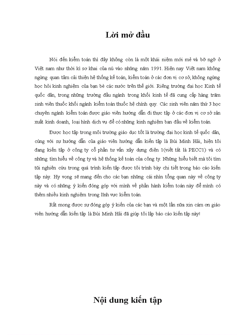 image for page Báo cáo kiến tập kiểm toán tại Công ty tư vấn điện xây dựng diện 1