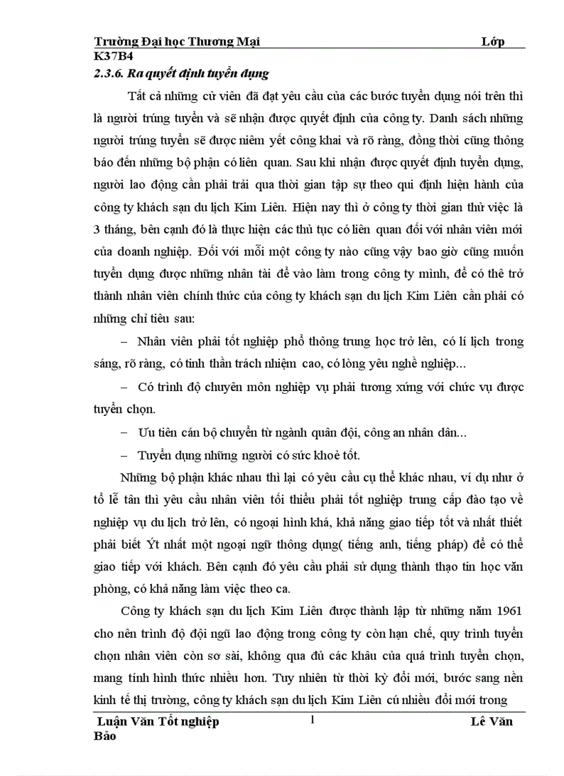 image for page Hoàn thiện công tác tuyển dụng bố trí và sử dụng nhân sự tại công ty khách sạn du lịch Kim Liên