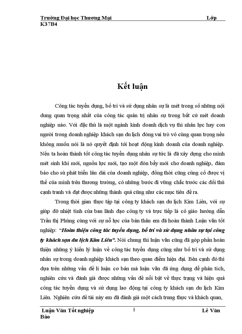 image for page Hoàn thiện công tác tuyển dụng bố trí và sử dụng nhân sự tại công ty khách sạn du lịch Kim Liên