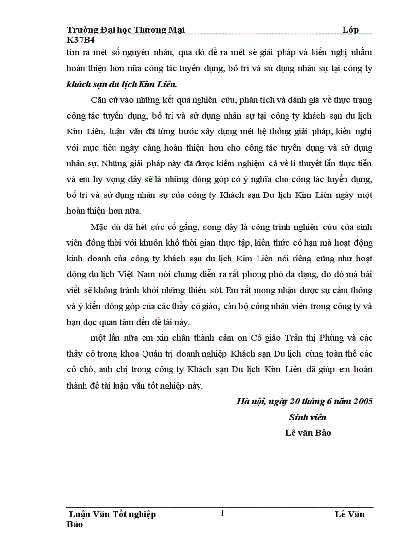 image for page Hoàn thiện công tác tuyển dụng bố trí và sử dụng nhân sự tại công ty khách sạn du lịch Kim Liên