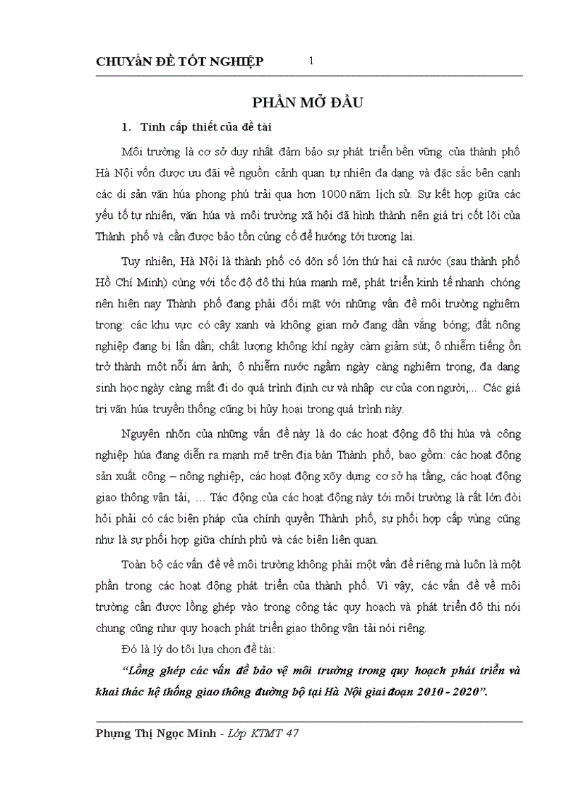 image for page Lồng ghép các vấn đề bảo vệ môi trường trong quy hoạch phát triển và khai thác hệ thống giao thông đường bộ tại Hà Nội giai đoạn 2010 2020 1