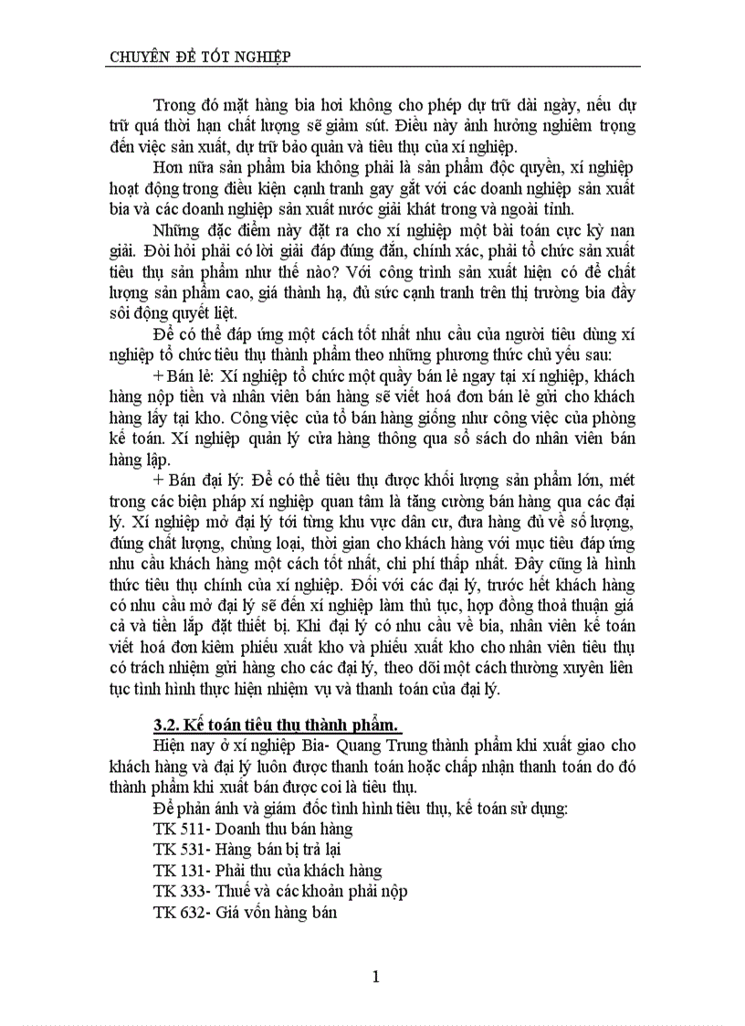 image for page Tổ chức hạch toán thành phẩm và tiêu thụ thành phẩm ở xí nghiệp Bia Quang Trung 1