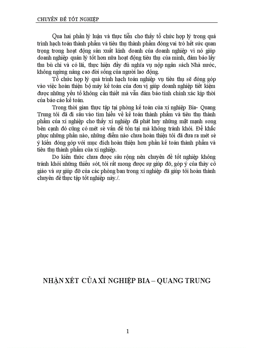 image for page Tổ chức hạch toán thành phẩm và tiêu thụ thành phẩm ở xí nghiệp Bia Quang Trung 1