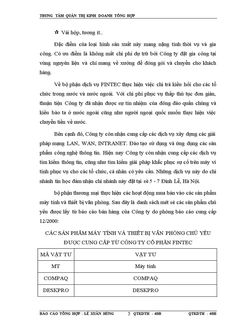 image for page Báo cáo thực tập tại Công ty cổ phần fintec