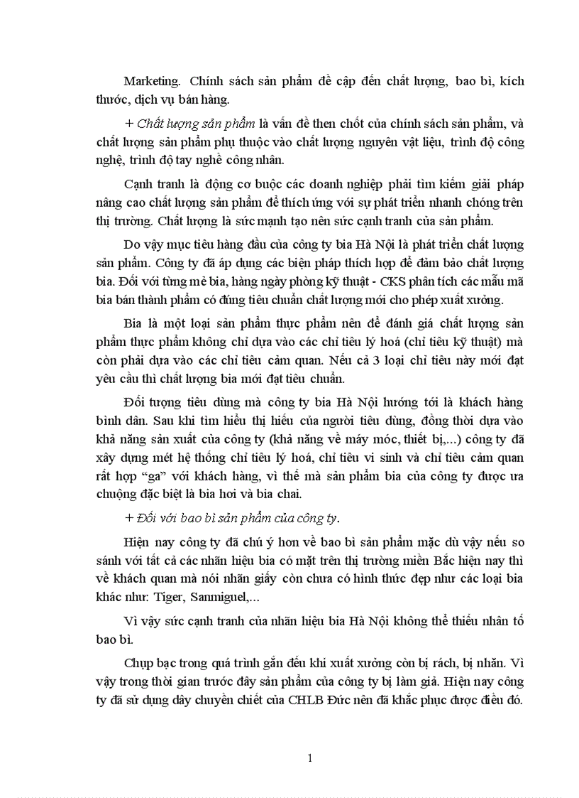 image for page Chiến lược Marketing mix cho cạnh tranh nhãn hiệu của công ty bia Hà Nội 1