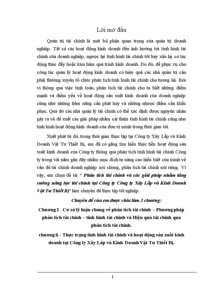 image for page Phân tích tài chính và các giải pháp nhằm tăng cường năng lực tài chính tại Công ty Công ty Xây Lắp và Kinh Doanh Vật Tư Thiết Bị 1