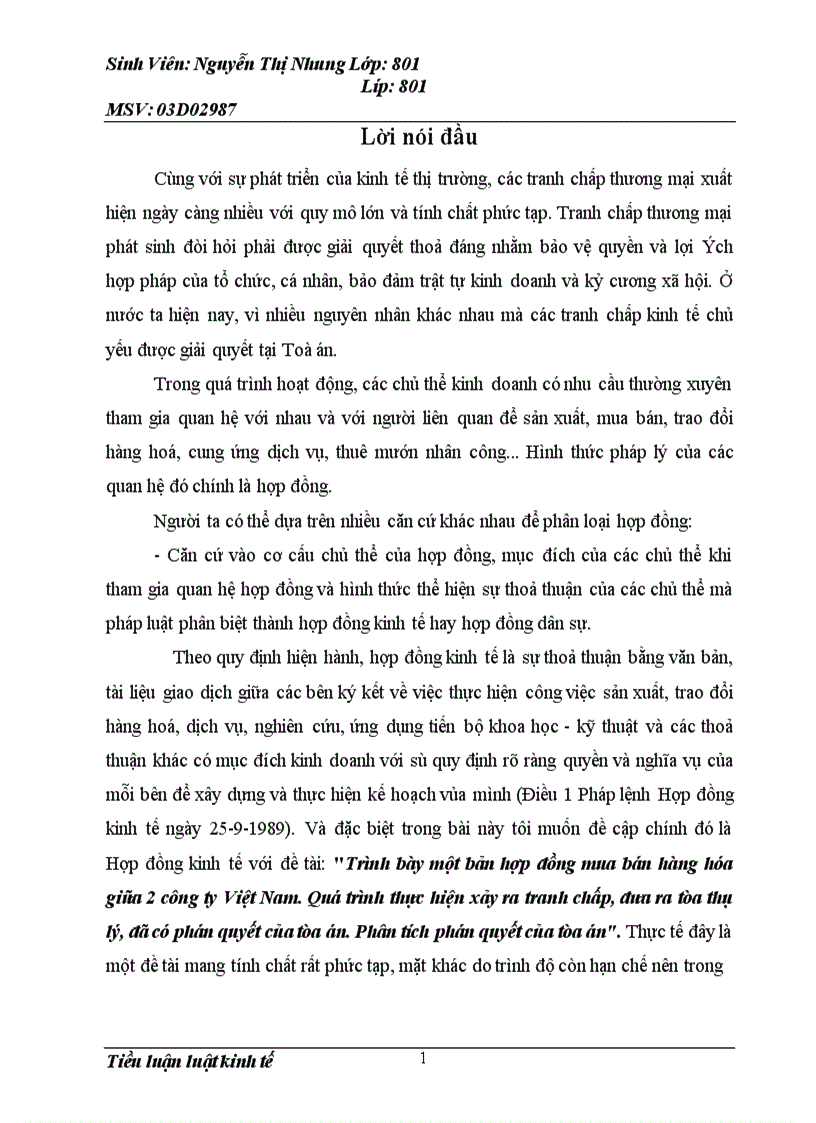 image for page Trình bày một bản hợp đồng mua bán hàng hóa giữa 2 công ty Việt Nam Quá trình thực hiện xảy ra tranh chấp đưa ra tòa thụ lý đã có phán quyết của tòa án Phân tích phán quyết của tòa án 1