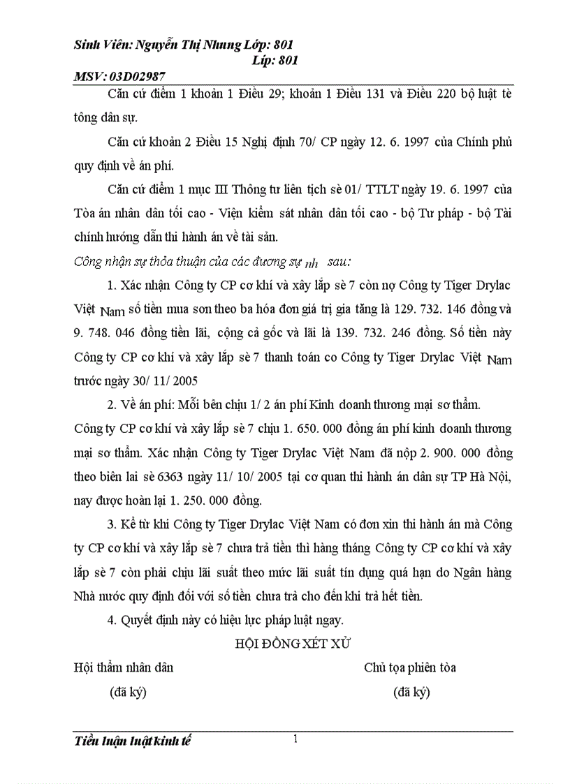 image for page Trình bày một bản hợp đồng mua bán hàng hóa giữa 2 công ty Việt Nam Quá trình thực hiện xảy ra tranh chấp đưa ra tòa thụ lý đã có phán quyết của tòa án Phân tích phán quyết của tòa án 1