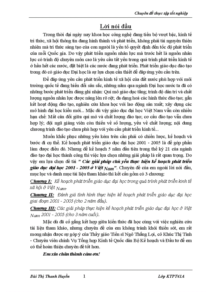 Các giải pháp chủ yếu thực hiện kế hoạch phát triển giáo dục đại học 2001 2005 ở Việt Nam 1