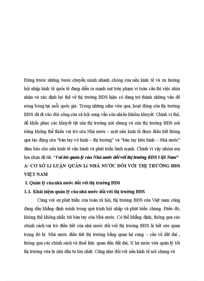 Vai trÒ quản lý của Nhà nước đối với thị trường BĐS Việt Nam