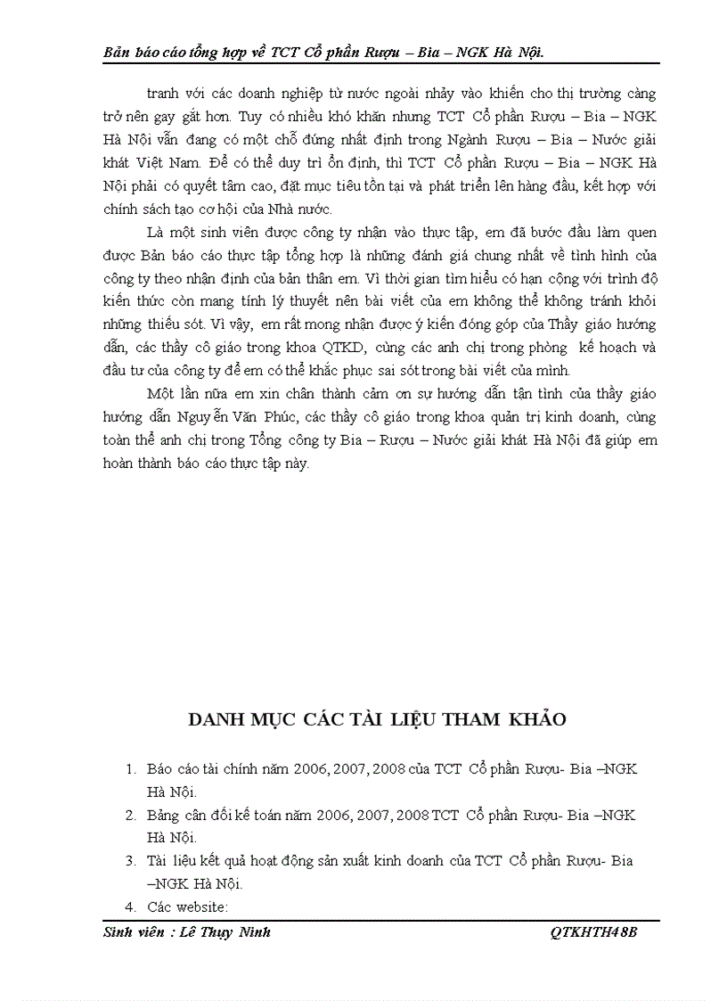 image for page Bản báo cáo tổng hợp về TCT Cổ phần Rượu Bia NGK Hà Nội