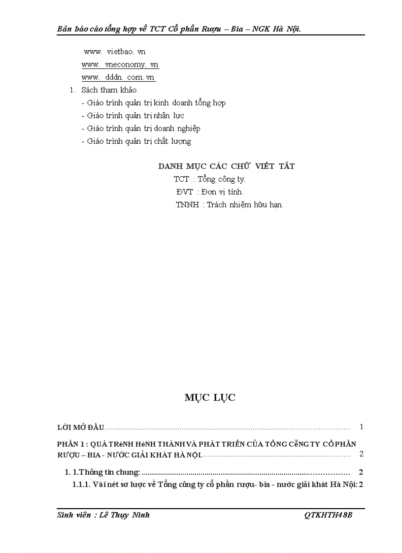 image for page Bản báo cáo tổng hợp về TCT Cổ phần Rượu Bia NGK Hà Nội