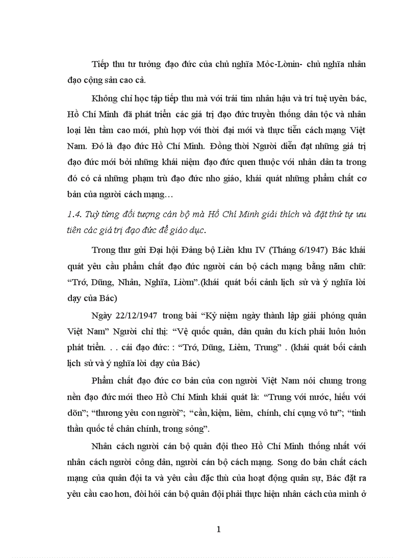 Tư tưởng hồ chí minh về xây dựng phẩm chất đạo đức trí dũng nhân tín liêm trung cho người cán bộ quân đội 1