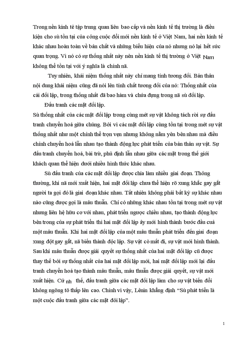 Mâu thuẫn biện chứng trong quá trình xây dựng nền kinh tế hàng hoá nhiều thành phần ở Việt Nam làm đề tài cho tiểu luận môn triết học Mác Lê nin