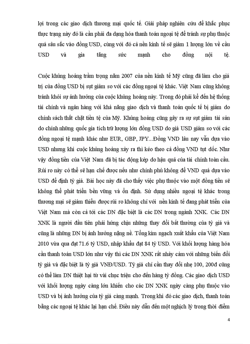 Sử dụng 5 ngoại tệ để giảm thiểu sự phụ thuộc vào đồng USD trong thanh toán quốc tế của các DNTM Việt Nam thời kì hậu khủng hoảng