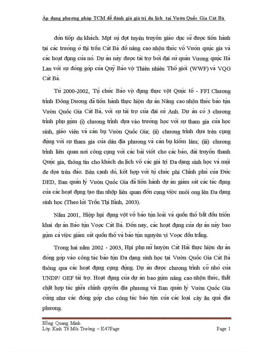image for page Áp dụng phương pháp TCM để đánh giá giá trị du lịch tại Vườn Quốc Gia Cát Bà tp Hải Phòng 1
