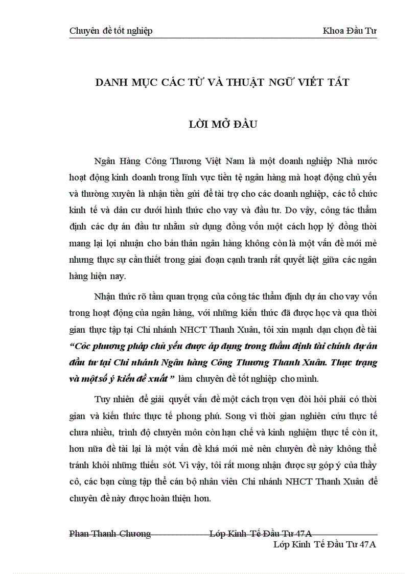 image for page Các phương pháp chủ yếu được áp dụng trong thẩm định tài chính dự án đầu tư tại Chi nhánh Ngân hàng Công Thương Thanh Xuân Thực trạng và một số ý kiến đề xuất 1