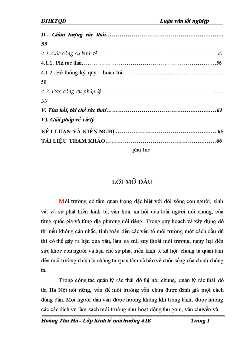 Bước đầu nghiên cứu công tác quản lý rác thải đô thị thành phố Hà Nội trên quan điểm kinh tế môi trường hướng tới phát triển bền vững 1