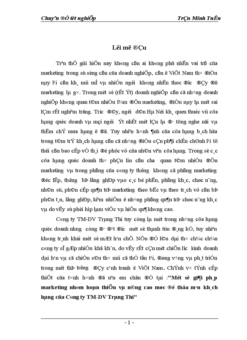 image for page Một số giải pháp marketing nhằm hoàn thiện và nâng cao mức độ thỏa mãn khách hàng của Công ty TM DV Tràng Thi 1