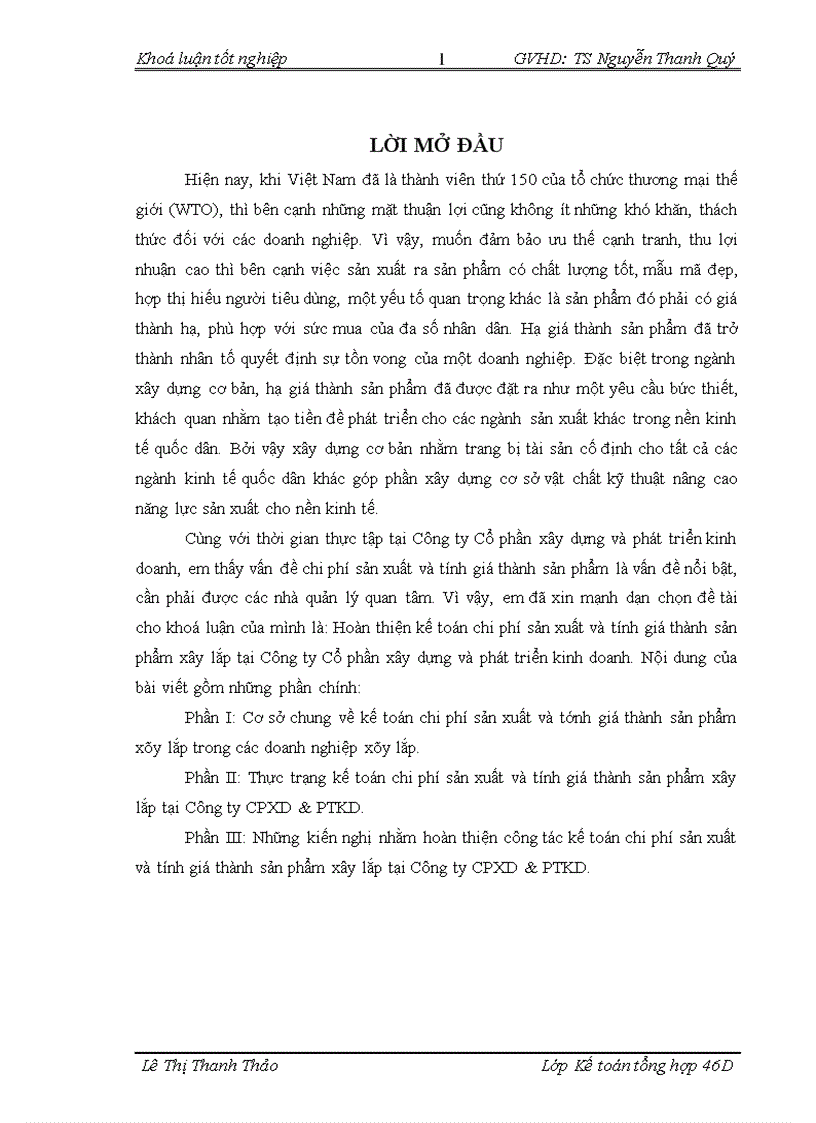 image for page Hoàn thiện kế toán chi phí sản xuất và tính giá thành sản phẩm xây lắp tại Công ty cổ phần xây dựng và phát triển kinh doanh
