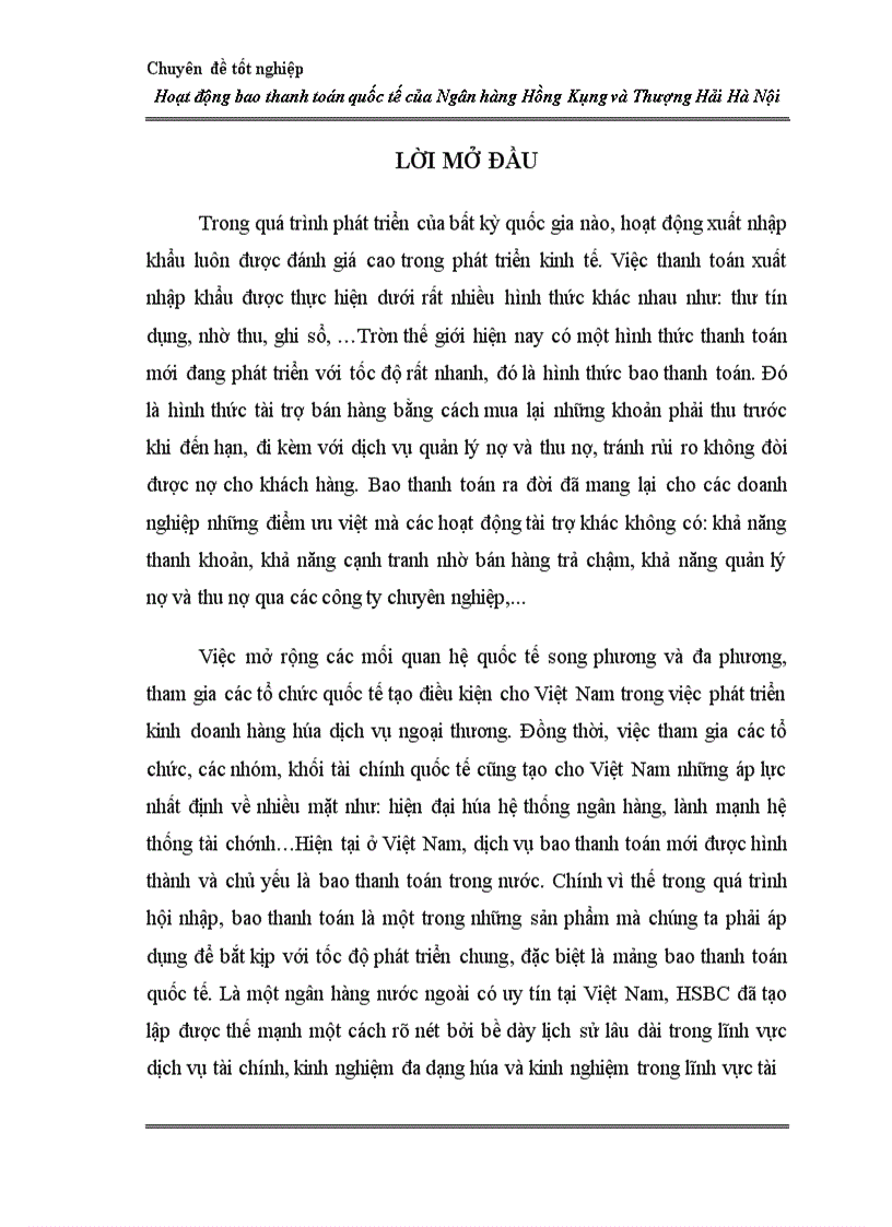 image for page Hoạt động bao thanh toán quốc tế tại Ngân hàng Hồng Kông và Thượng Hải Hà Nội