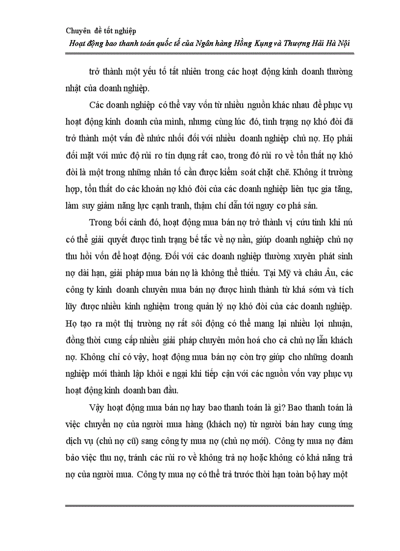 image for page Hoạt động bao thanh toán quốc tế tại Ngân hàng Hồng Kông và Thượng Hải Hà Nội