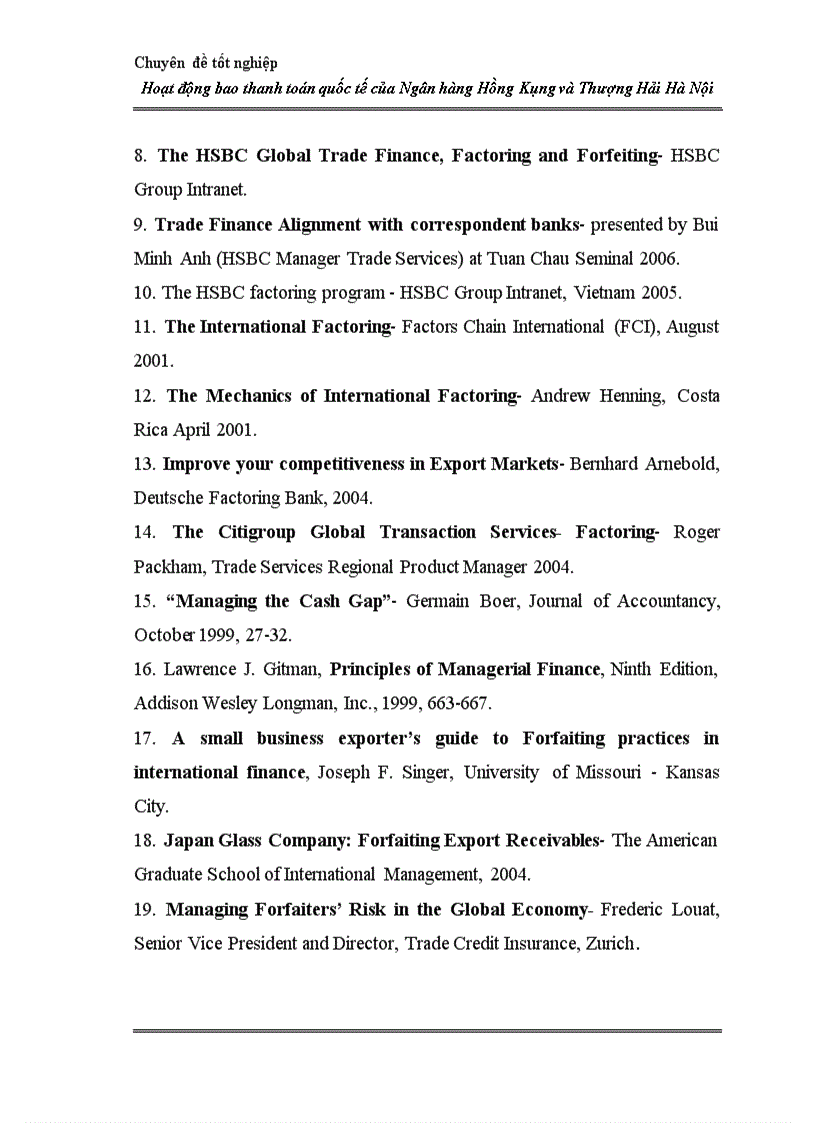 image for page Hoạt động bao thanh toán quốc tế tại Ngân hàng Hồng Kông và Thượng Hải Hà Nội