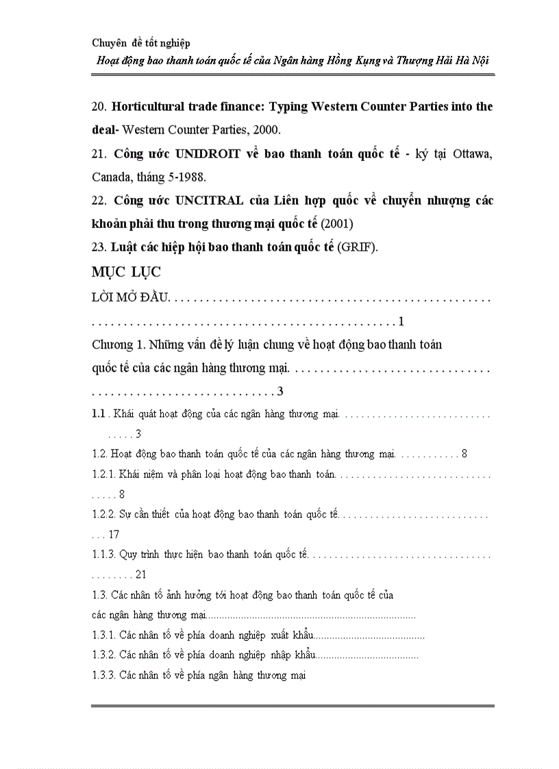 image for page Hoạt động bao thanh toán quốc tế tại Ngân hàng Hồng Kông và Thượng Hải Hà Nội