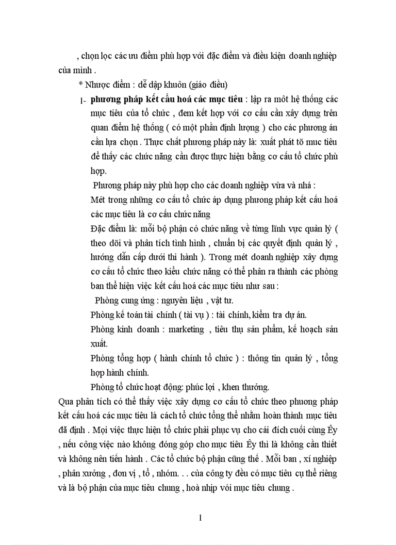 Phương pháp xây dựng cơ cấu tổ chức của một doanh nghiệp Ưu nhược điểm và điều kiện phạm vi áp dụng 1