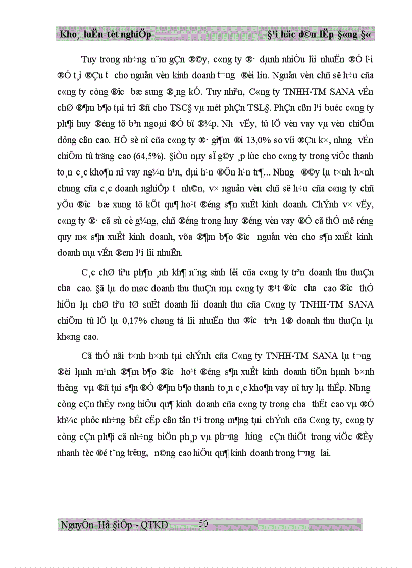 image for page Một số vấn đề phân tích hoạt động tài chính và nâng cao hiệu quả sản xuất kinh doanh ở công ty TNHH TM SANA 1