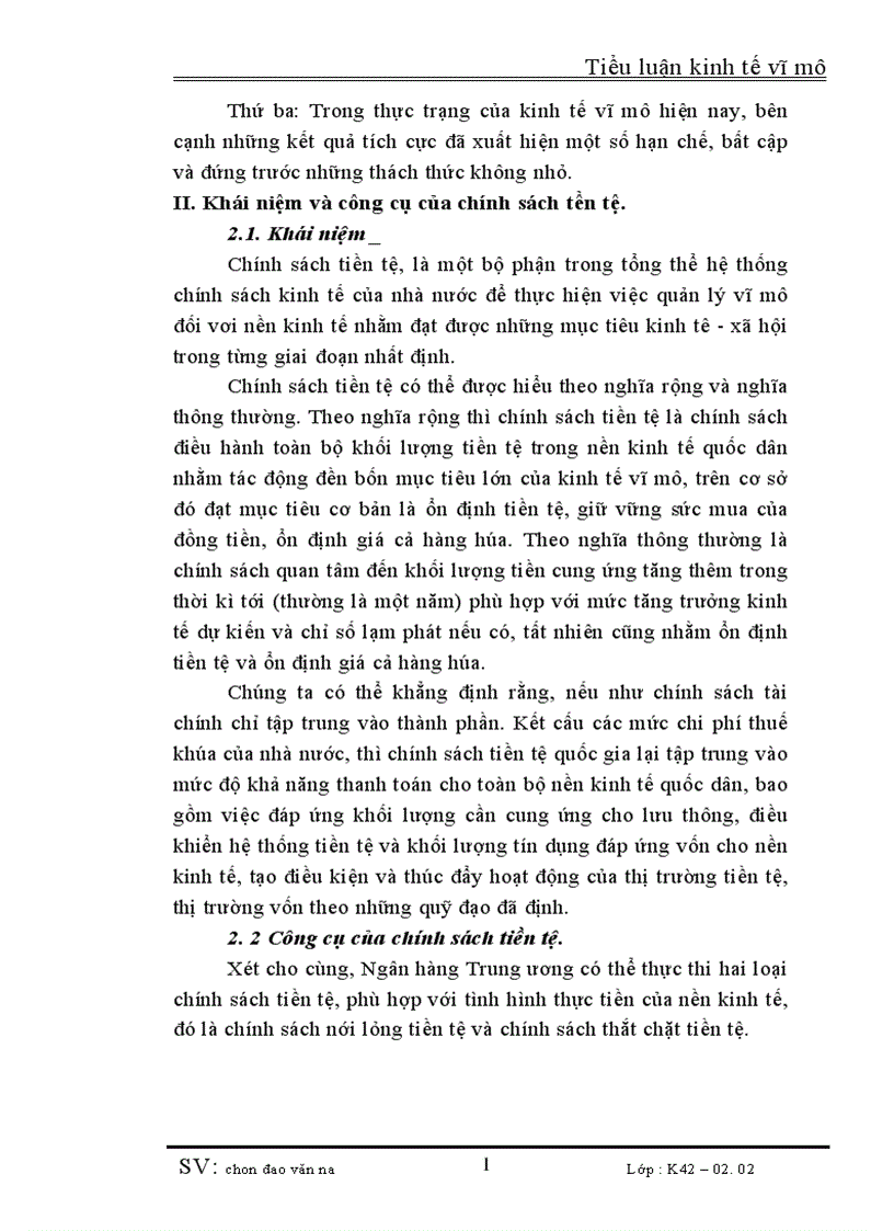 Chính sách tiền tệ với việc thực hiện mục tiêu ổn đinh kinh tế ở Việt Nam 1