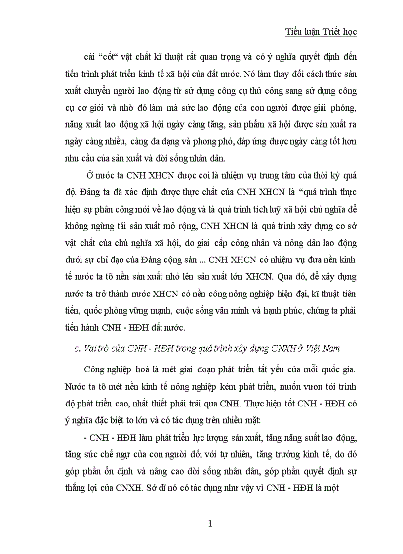 CNH HĐH và vai trò của nó trong sự nghiệp xây dựng chủ nghĩa xã hội ở nước ta 1